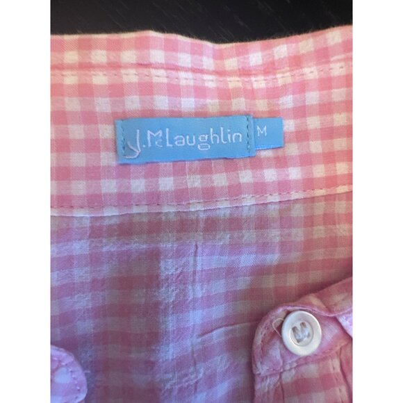 J.McLaughlin Womens Pink Gingham Button-Up Shirt Medium Cottage Preppy Coastal - Picture 2 of 5